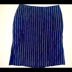 Lauren Ralph Lauren 100%‎ Linen Navy Blue Metallic Gold Striped Skirt NWT
